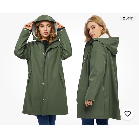 Uniqebella Jackets & Blazers - Uniqebella Hooded Raincoat Olive Green Full Zip Pockets Women's XL
